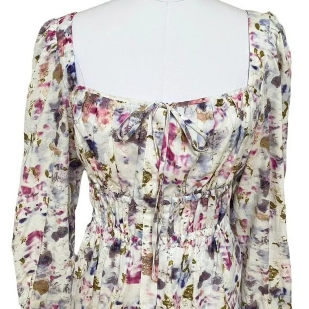 J. Crew x Flora Obscura Blouse Cinched-waist Top in Kaleidoscope Floral NWT